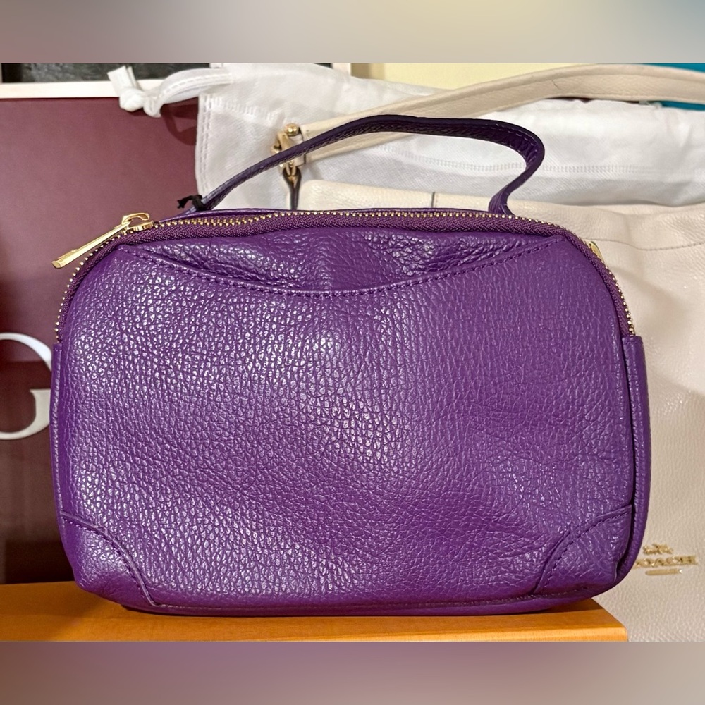 Valentina Fiore Purple Leather Cosmetic Bag - Women's Travel Makeup Case
